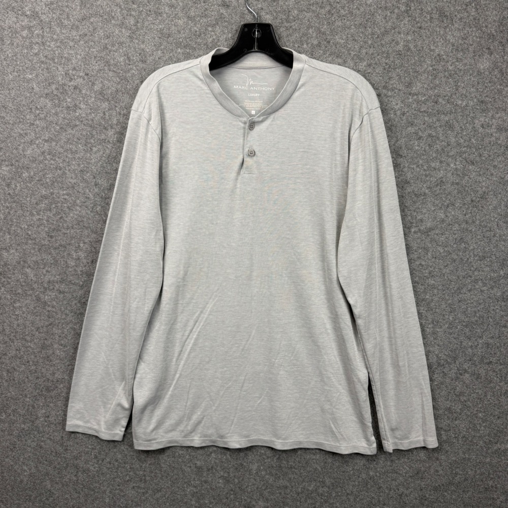 Marc Anthony Luxury Mens Large Gray Pima Cotton Blend Long Sleeve Henley Shirt